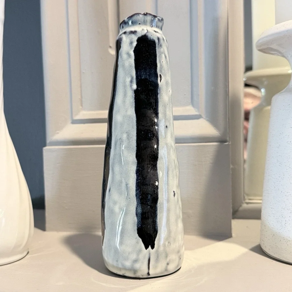 Mud Pie Bud Vase Small Ceramic Rustic Farmhouse Flower Vase Blue 7 1/4
